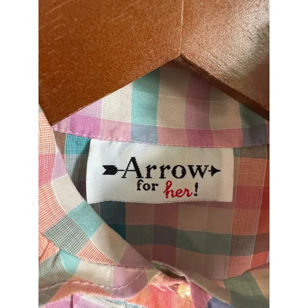 Vintage 80s Womens Plaid Ruffle Front Blouse Size Medium Twee Preppy Cottagecore - Picture 4 of 9